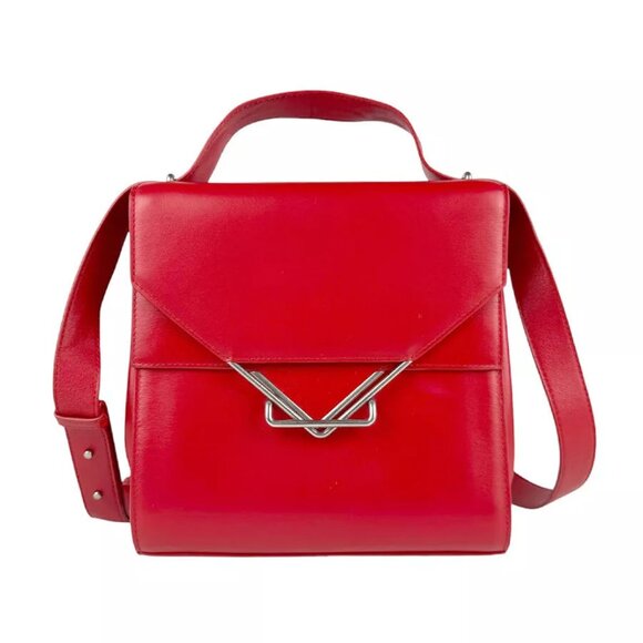 Auth BOTTEGAVENETA The Clip Shoulder Bag Red Leather/Silvertone - z4127 - Picture 1 of 13